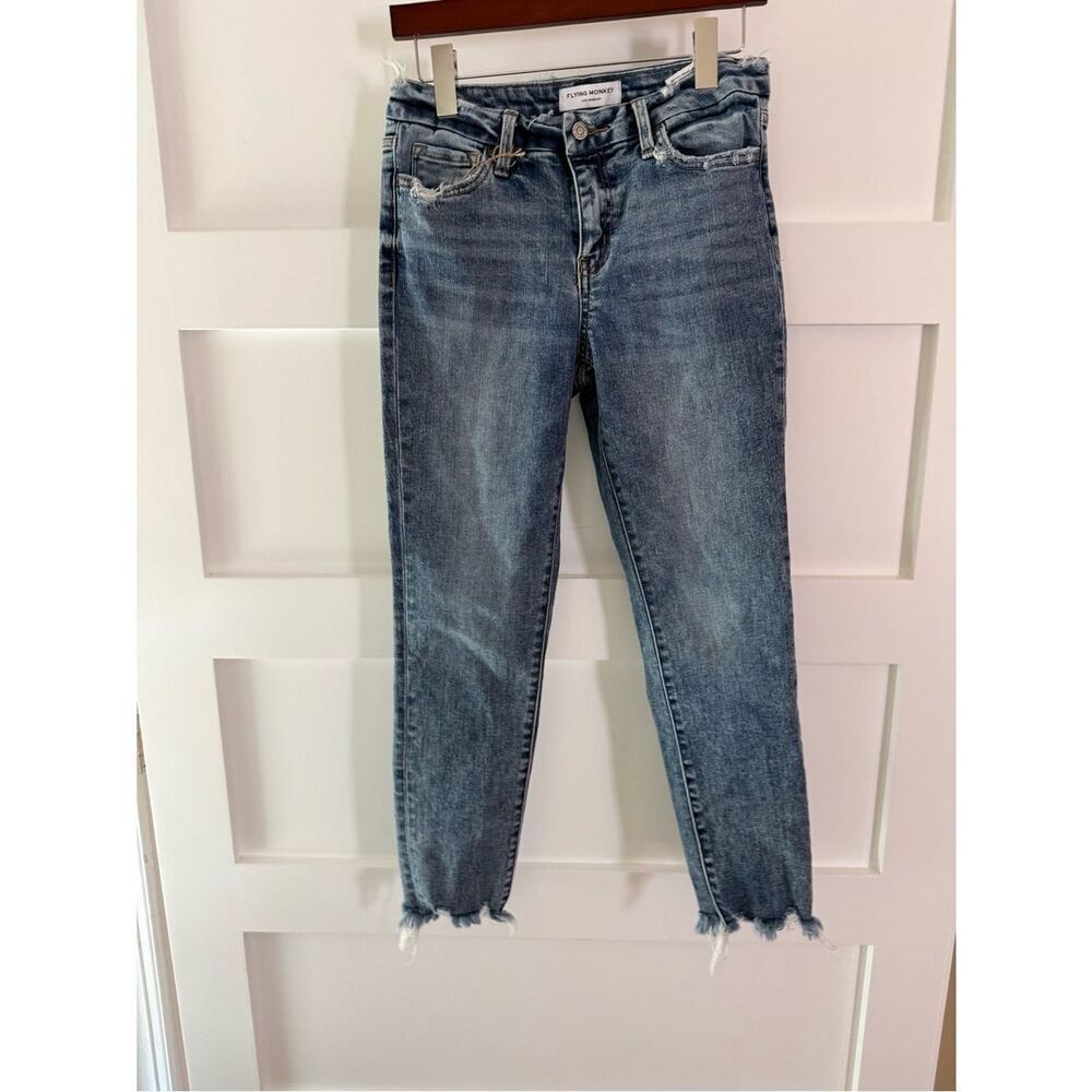 Flying Monkey Denim mid rise Skinny Ankle Jeans in Medium Blue